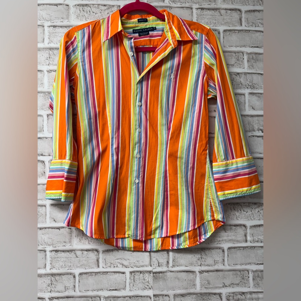 Ralph Lauren ladies sz S, Skinny Fit , Button down Multi Color Blouse